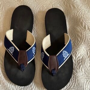 Belted cow Navy and Cream Flip Flops, 9